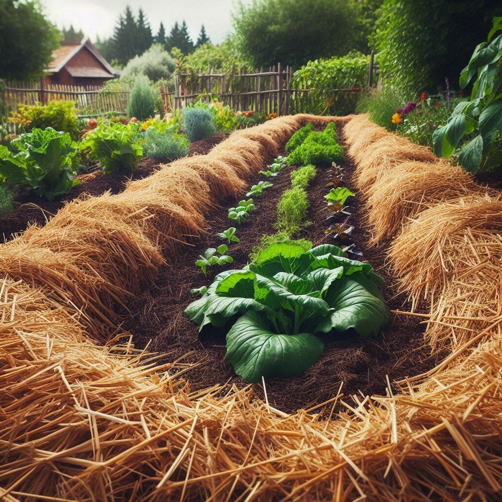 Gemüsebeet mit Kompost und Stroh Mulch